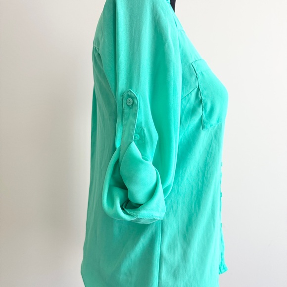 Express Vintage Portofino Button Down Shirt blouse Mint Green, size xs career - Picture 5 of 5
